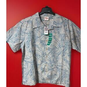 Barefoot In Paradise Hawaiian Shirt Rolling Waves Cotton Men’s Size L